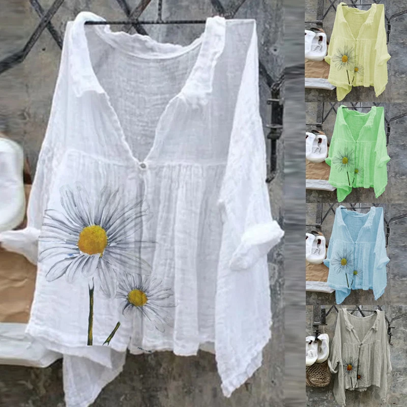 Женские Цветочный принт блузка Сексуальная V образным вырезом Вечерние рубашки