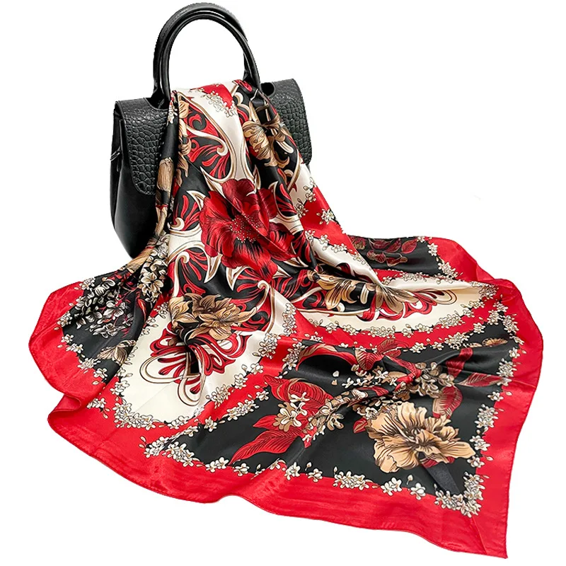 

Silk Scarf Women Spring/summer 2021 New Silk Satin Printing Large Square Scarf Professional Turban Satin Scarf Wholesale