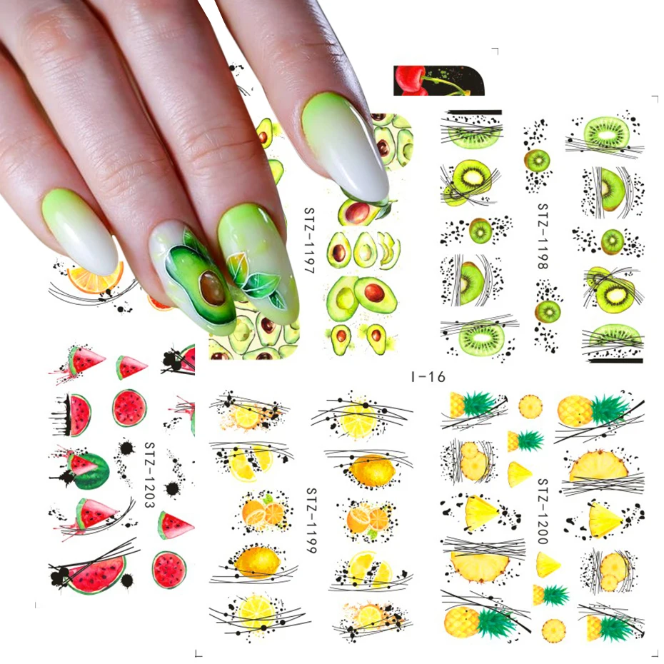Наклейки для ногтей авокадо фрукты летний дизайн переводные наклейки киви лимон