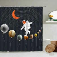 space universe planet astronaut waterproof shower curtain creative moon kids room bathroom accessories hanging screen washable