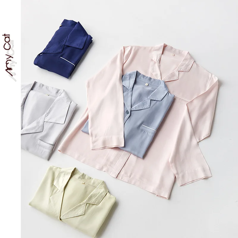 

New spring and autumn couples long-sleeved trousers viscose casual two-piece solid color big pockets plus size home service suit