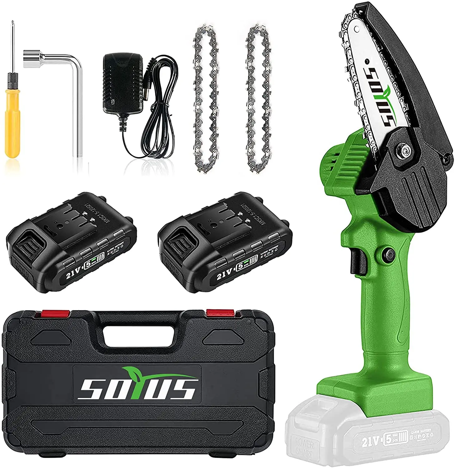 

Мини-бензопила Беспроводная 4-дюймовая мини-цепная пила SOYUS, маленькая цепная пила с блокировкой безопасности, перезаряжаемая