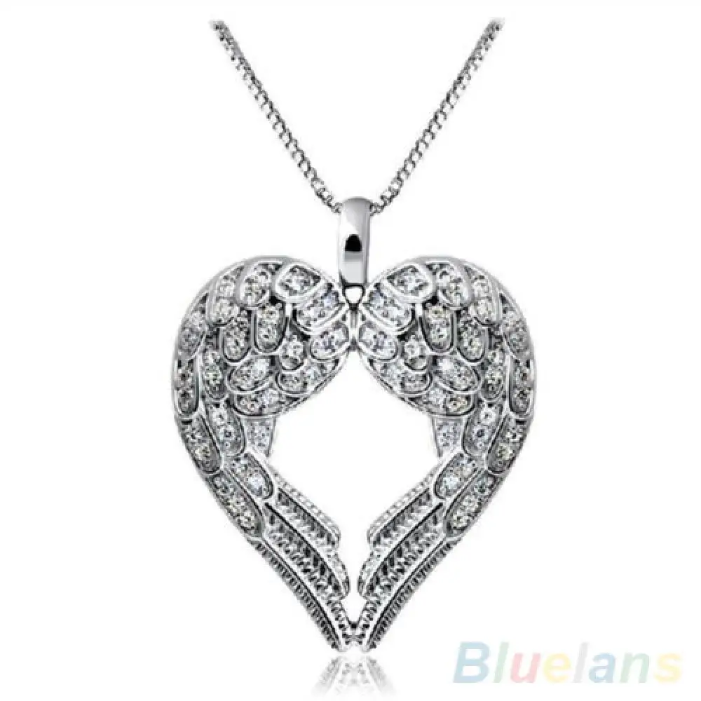 

70% Hot Sell Women 925 Silver Plated Delicate Angle Wing Heart Love Pendant Chain Necklace