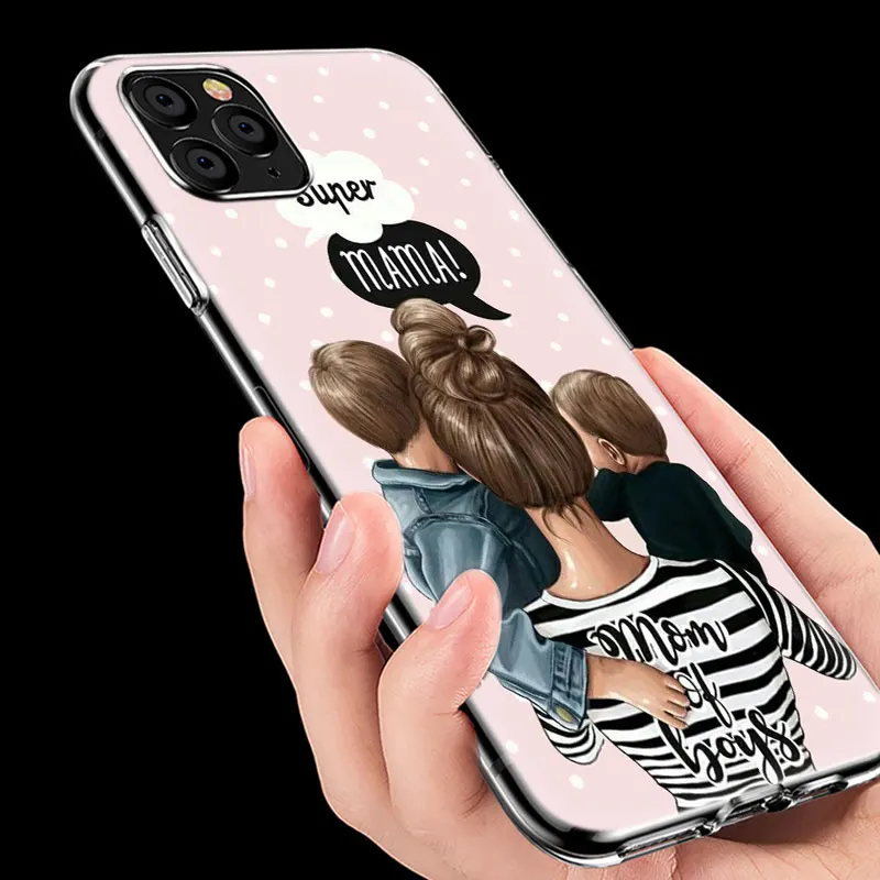 Hot Brown Hair Baby Mom Girl Queen family Silicone Case for Apple iPhone 11 Pro XS Max X XR 6 6s 7 8 Plus 5 5s SE Fashion Cover | Мобильные