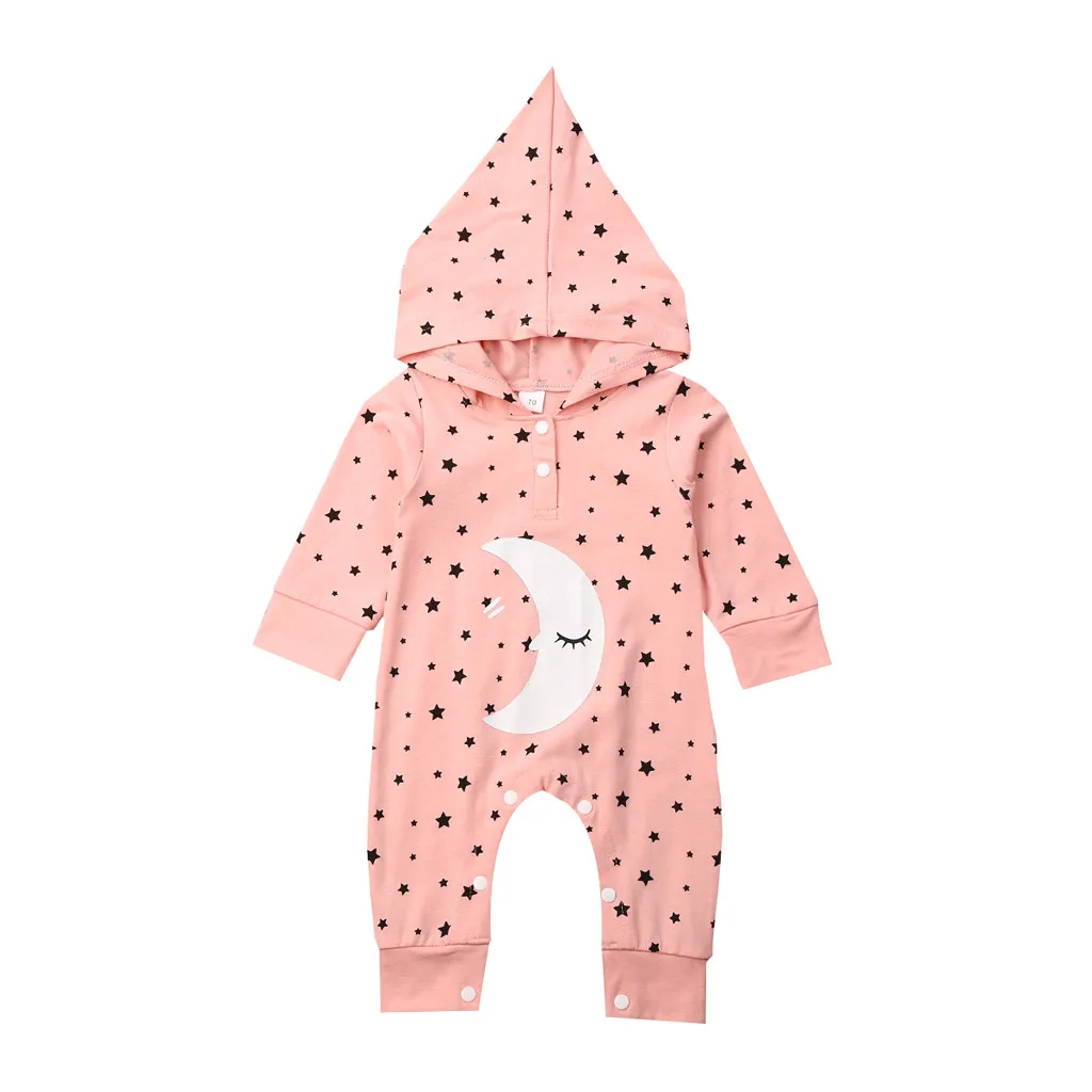 Pink Комбинезон с капюшоном для новорожденных девочек и мальчиков; комбинезон с длинными рукавами и рисунком Луны; Одежда для новорожденных; комбинезон; - Цвет: Pink