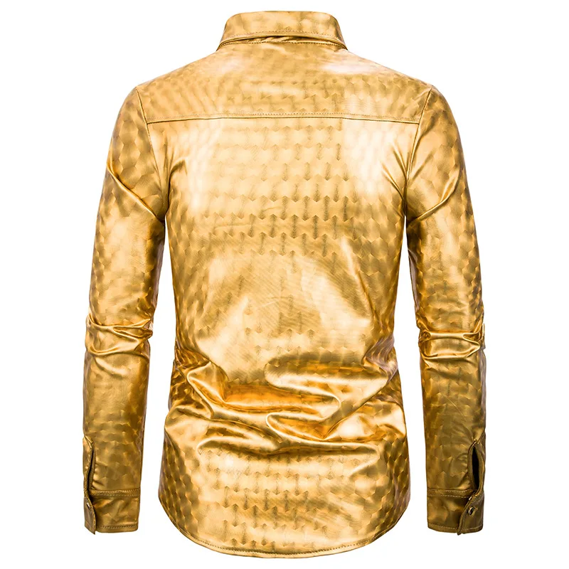 Рубашка мужская приталенная с длинным рукавом блестящая разноцветным узором