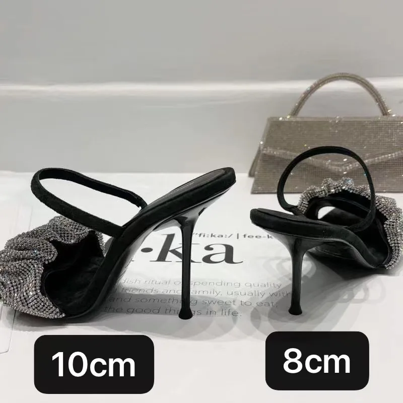 

Women's shoes spring 2021 new crystal high heels with square toe rhinestone sandals hollow stiletto women high heels