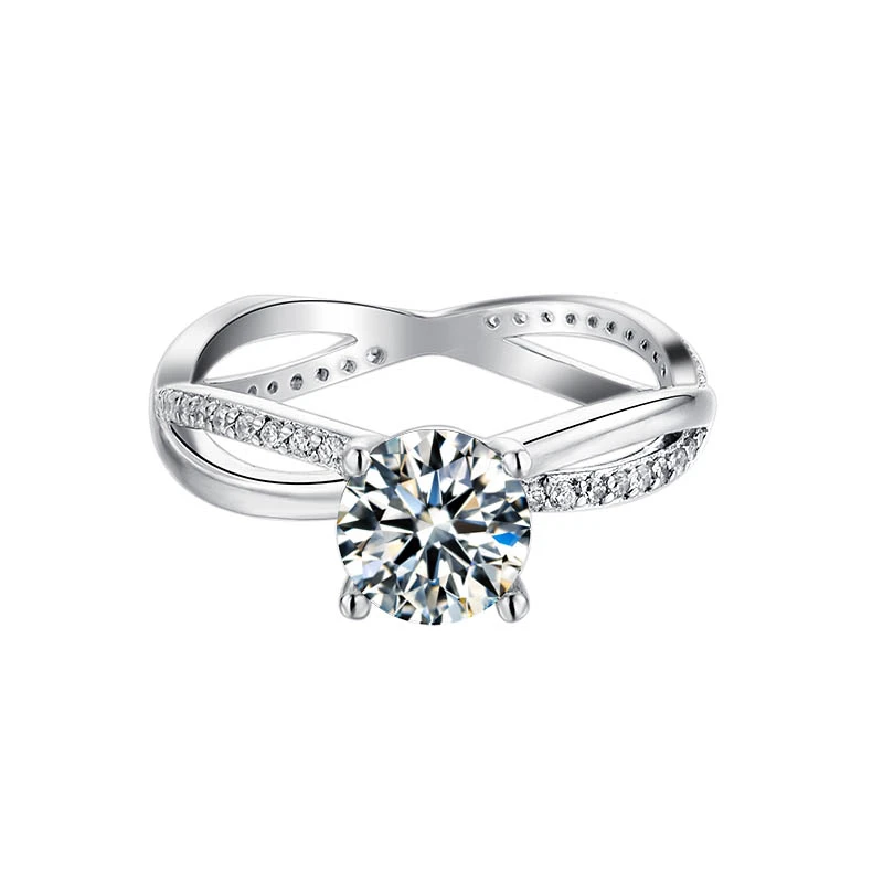 

White Gold Plated silver Main Stone 1ct 6.5mm Moissanites Side Stone Cubic Zirconia Fashion rings for women M24A