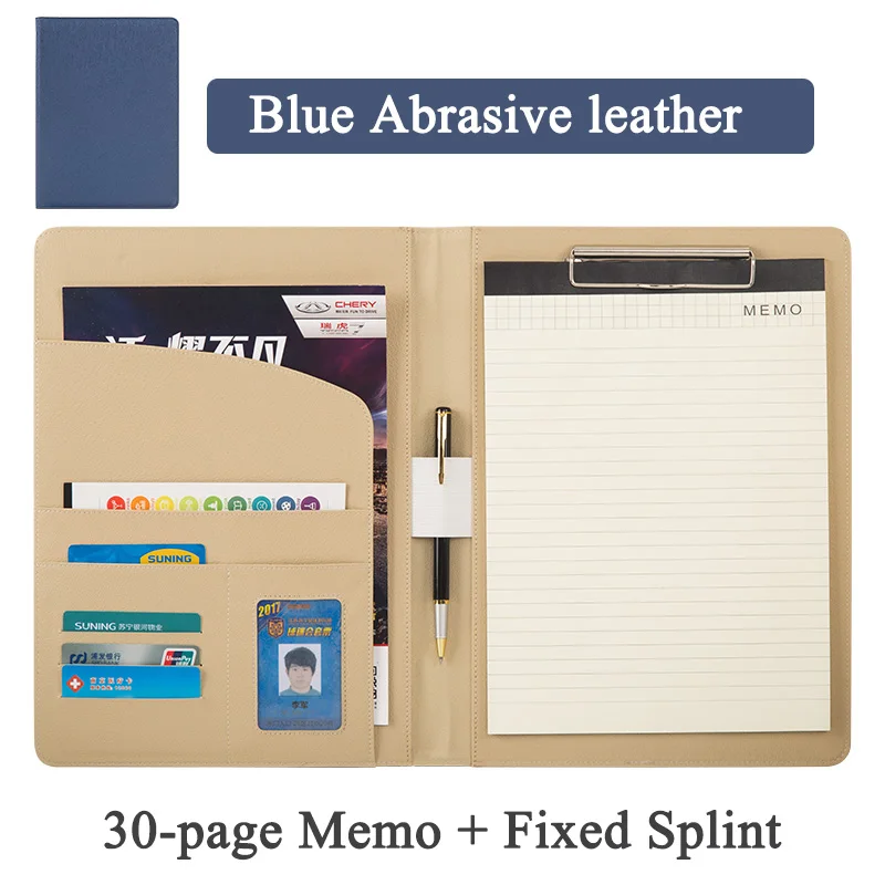 Frosted blue A4 PU блокнот файл Материал менеджер escolar Document клип Папка Бизнес офис портфель сумка калькулятор пластина зажим карты ручка - Цвет: Frosted blue