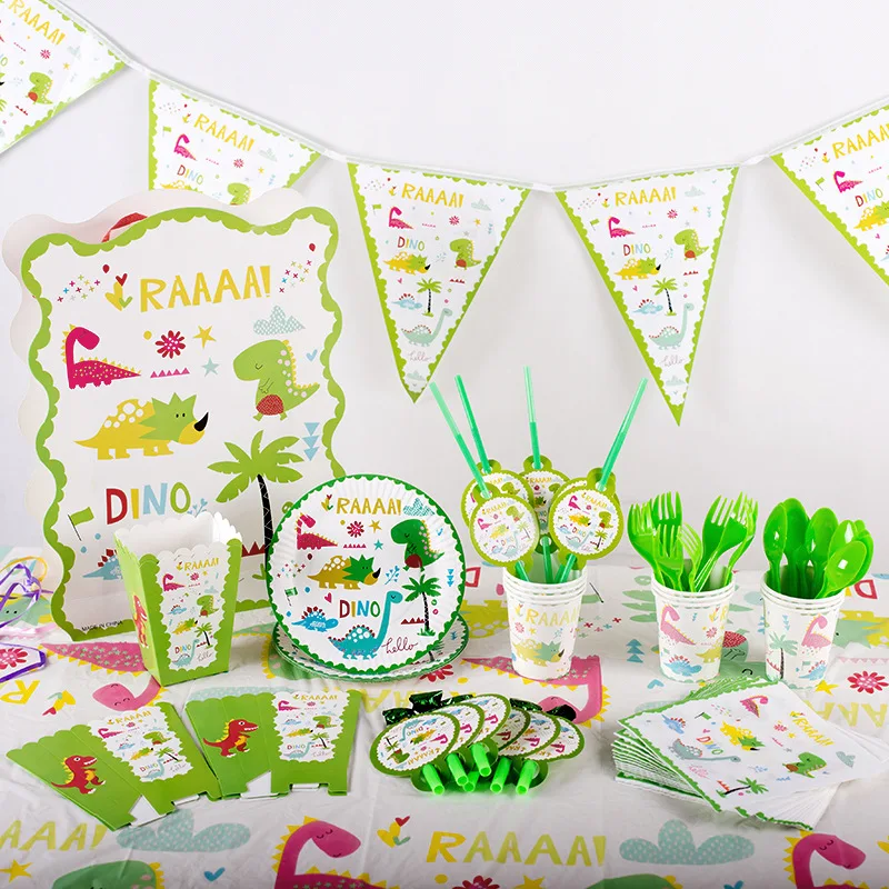

Dinosaur Theme Party Decorations Jungle Party Disposable Tableware Set Kids Boy Birthday Party Decor Baby Shower Favor