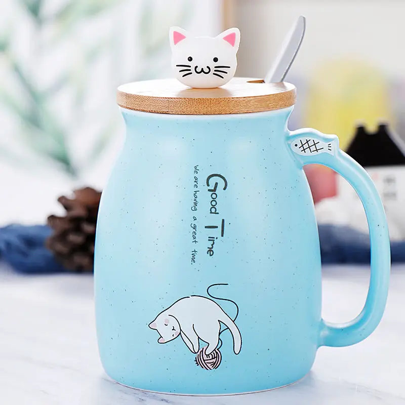 Милая кошка кофейная кружка креативная керамическая чашка с крышкой из