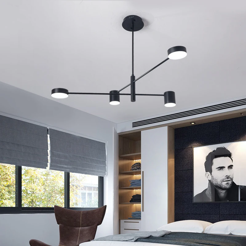 Nordic Led Потолочная люстра светильник с лампой черный круглый длинные для Гостиная