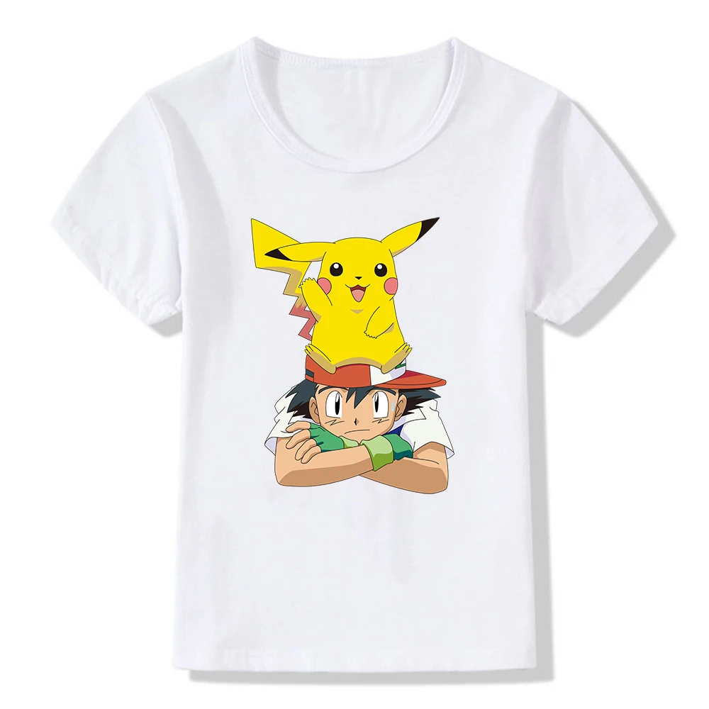 Детская футболка Pokemon Pikachu & Ash Ketchum модная с мультяшным принтом для мальчиков и