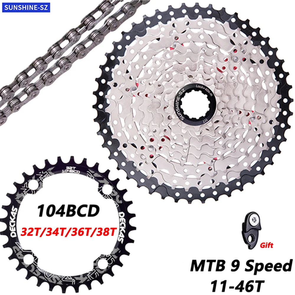 

Кассета SUNSHINE для горного велосипеда, 9 скоростей, 11-46T, с передним колесом, звездочки с широким соотношением, цепь 9 В, k7, детали для свободного ...