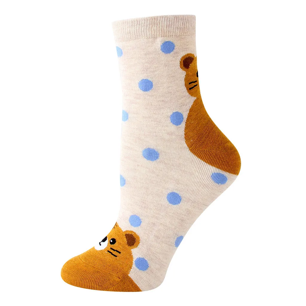 1 Pair Socks Women Warm Cotton Funny Cute Socks Animal Character Dot Print Women's Socks Calcetines Meias W2