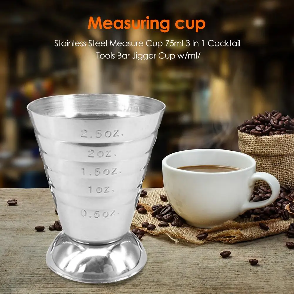 

75ml Stainless Steel Measure Cup Cocktail Tool Bar Mixed Drink Jigger Spoon Drink Mixer Liquor Measuring Cup Coffee Mug
