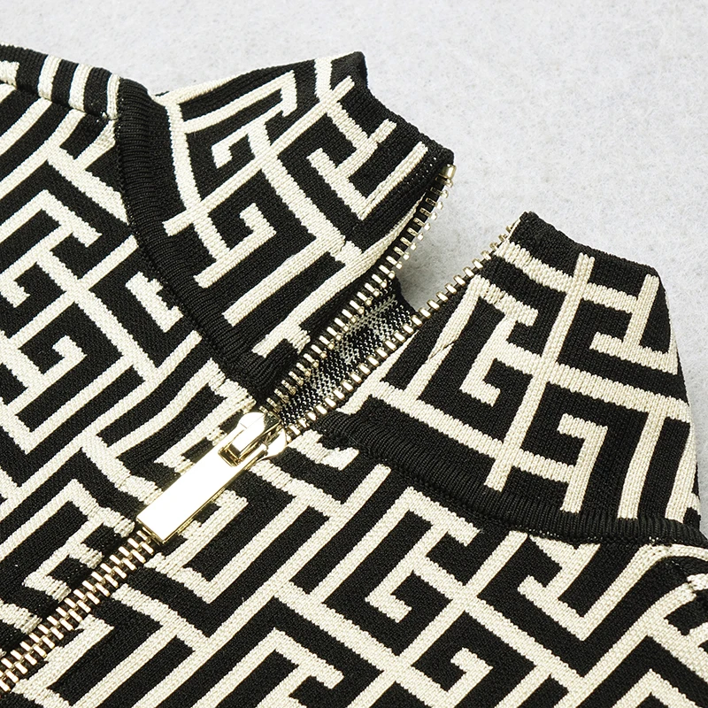 

PB Chic Geometric Jacquard Mini Dress Long Sleeves Turtle Neck Celebrity Party Club Bandage Vestido Free Shipping