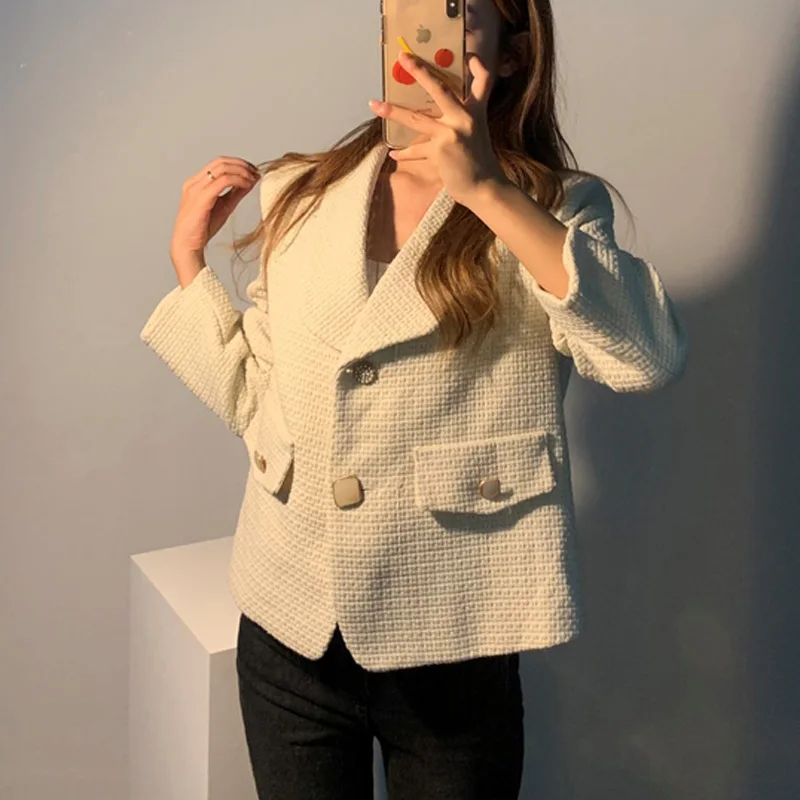 Офисные женские блейзеры с отложным воротником однобортные Пиджаки длинным