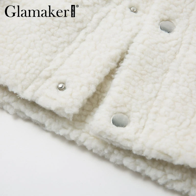 Glamaker, белое тонкое пальто из искусственного меха, короткая верхняя одежда для женщин, зима, сексуальное меховое пальто с карманами, Женская куртка клуба, пальто, уличная одежда, осень