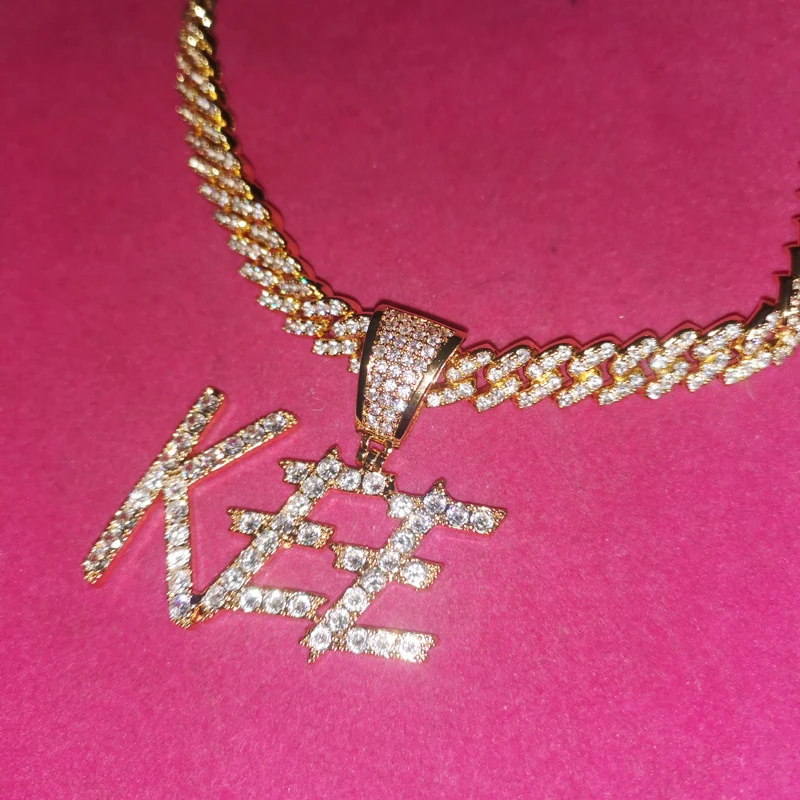 

Name Cursive Writing Initial Letters Pendant Necklace Words Name Choker Necklace Full Iced Cubic Zirconia Jewelry