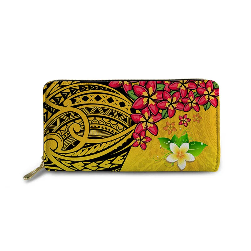 

Leather Long Zipper Women Wallet Polynesian Tribal Bag PU Money Credit Card Handbag Multi-color Flowers Purse Ladies