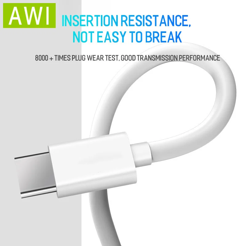 Кабель AWI USB Type C для быстрой зарядки Huawei кабель передачи данных USBC зарядный Samsung S10