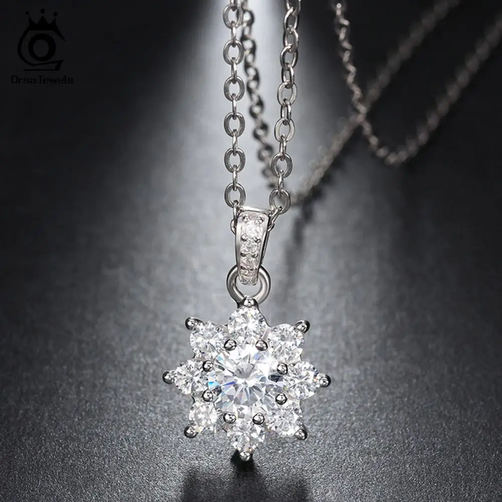 ORSA JEWELS, роскошные хрустальные подвески со снежинками и ожерельем, настоящее 925 пробы Серебряное ожерелье, подарок для женщин SN44