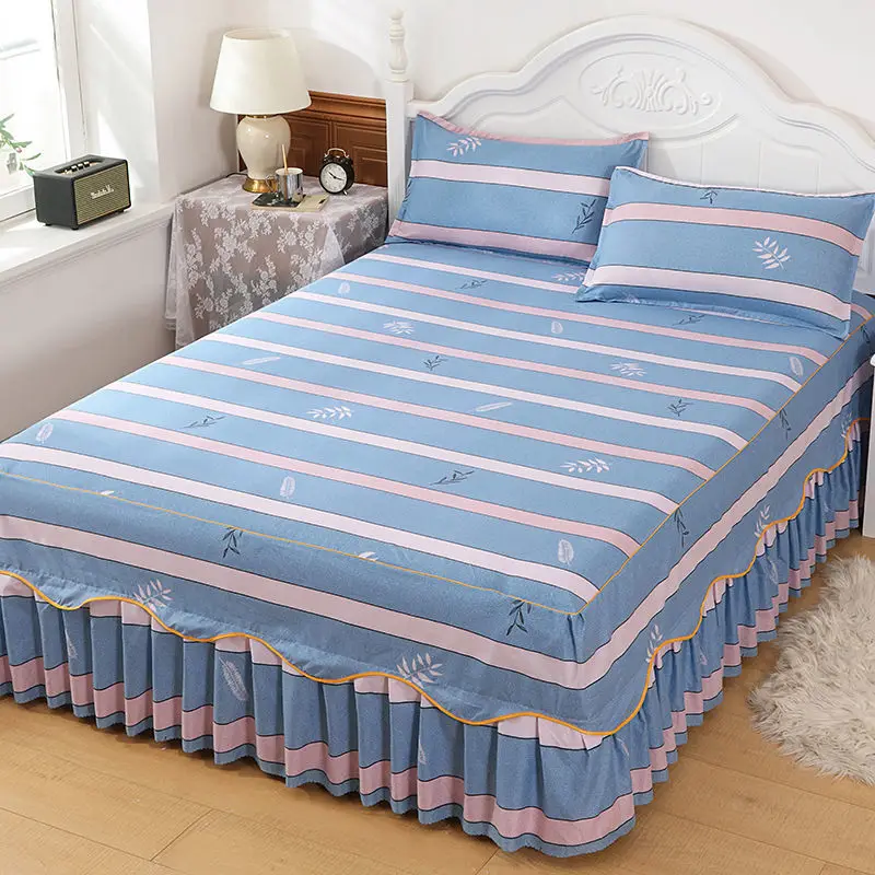 1PC Line design print bed skirt home bedroom 1.5M 1.8M king size bed cover bed spread queen size skin-friendly bed sheet