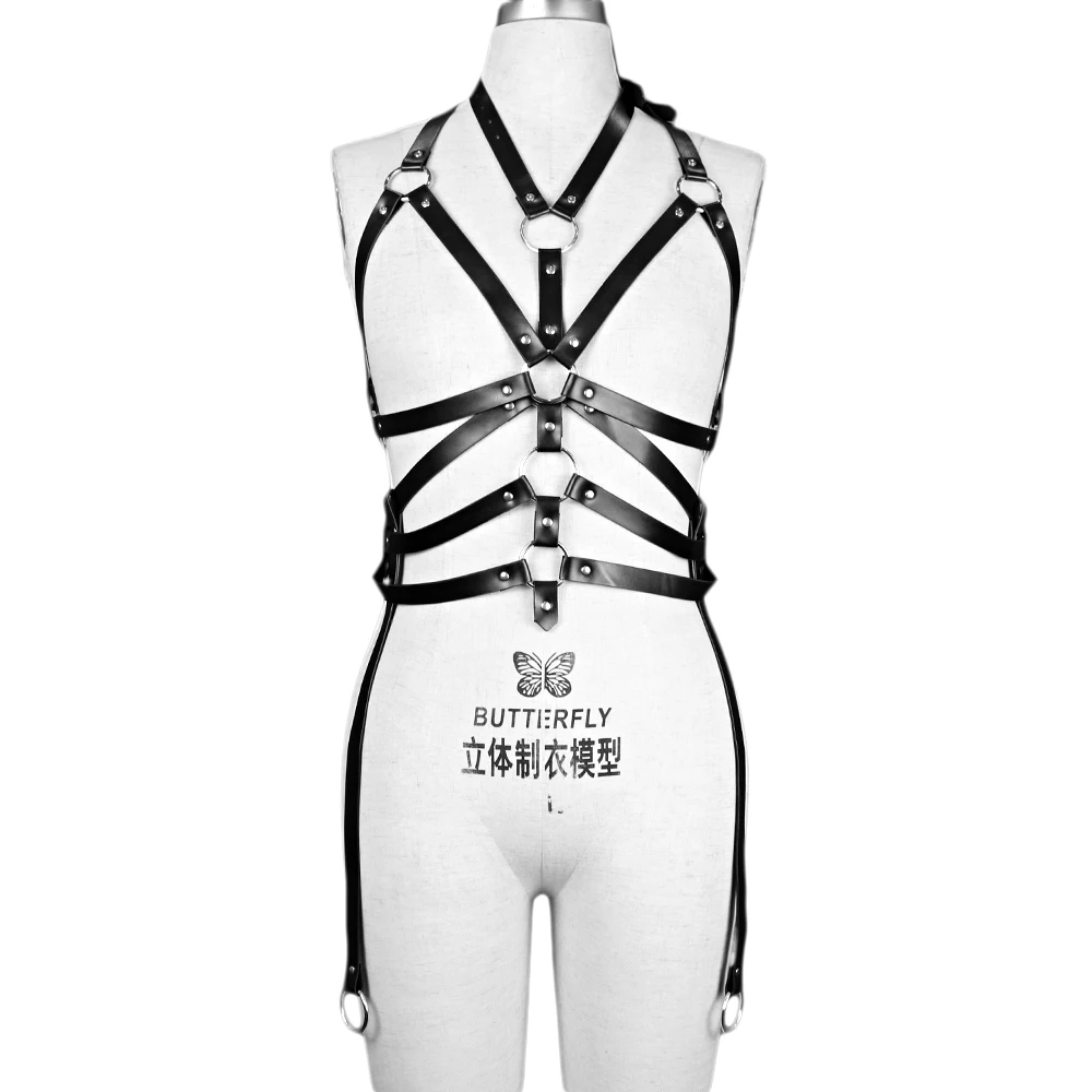 BAFEI Sexy Body Cage Bondage Garter Belt Lingerie Erotic Belt Leather Harness Women Stockings Crop Top Straps Punk Goth Clothes