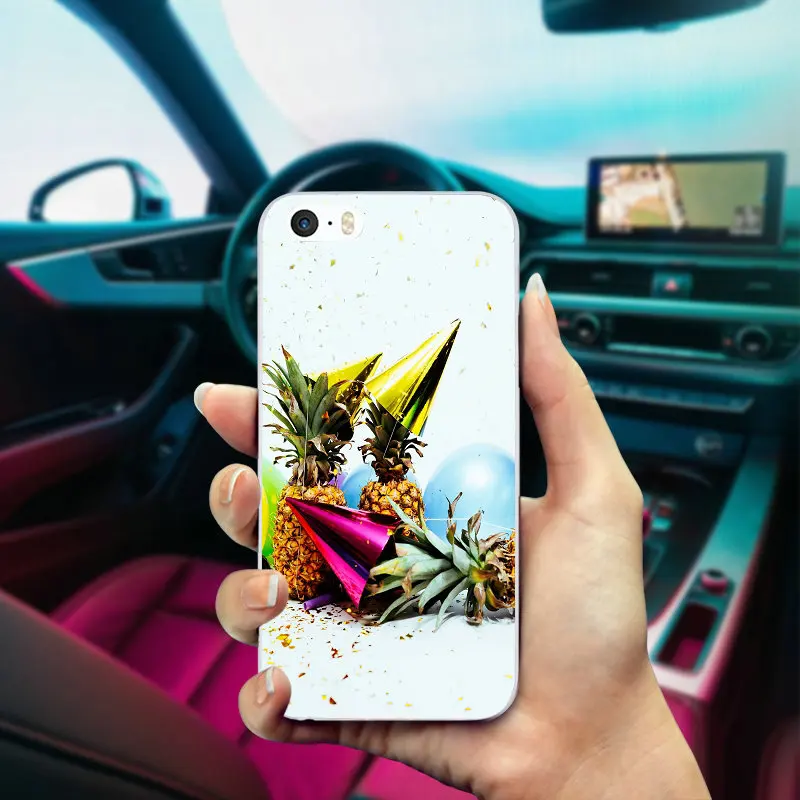 Цветной Мягкий ТПУ чехол для телефона с изображением фруктов ананаса iPhone X 8 7 6S 6