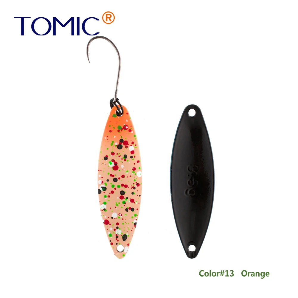 Tomic 1 шт. 1,6 г 2,7 г 3,5 г микро узкие латунные металлические ложки УФ сверкающие цвета окунь форель области один крючок рыболовные приманки Pesca - Цвет: orange