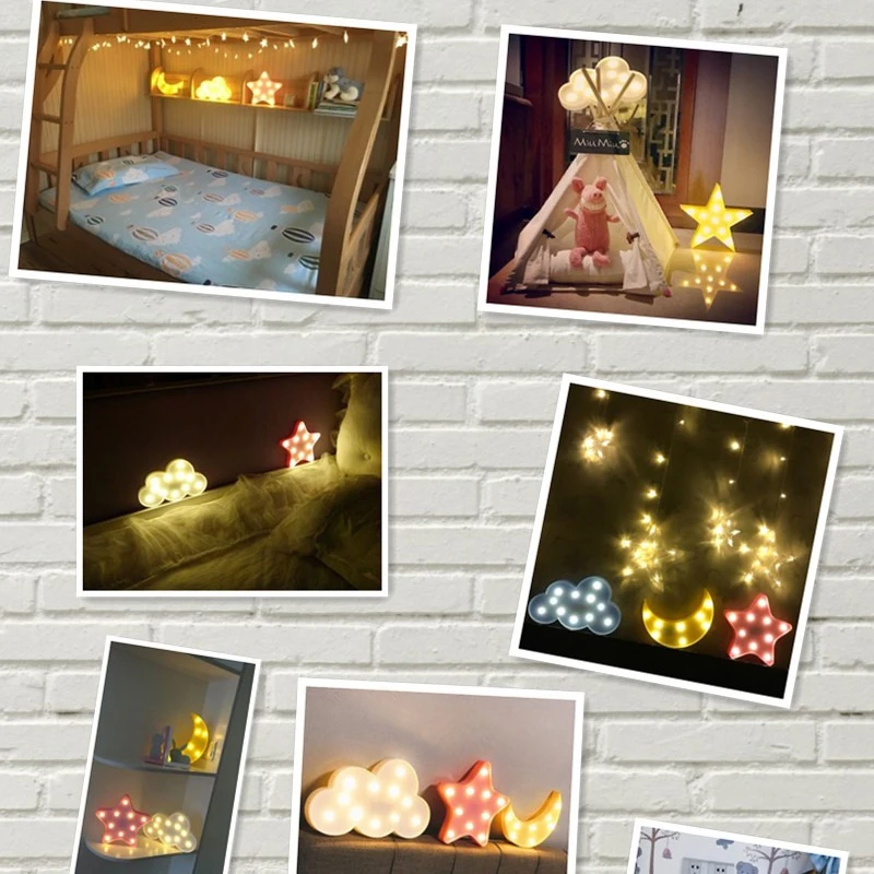 

Fashion Mini 3D Christmas Hanging ornament LED Night Light Cute Star Moon Wall Desktop Kids Room Nursery Lamp fashion