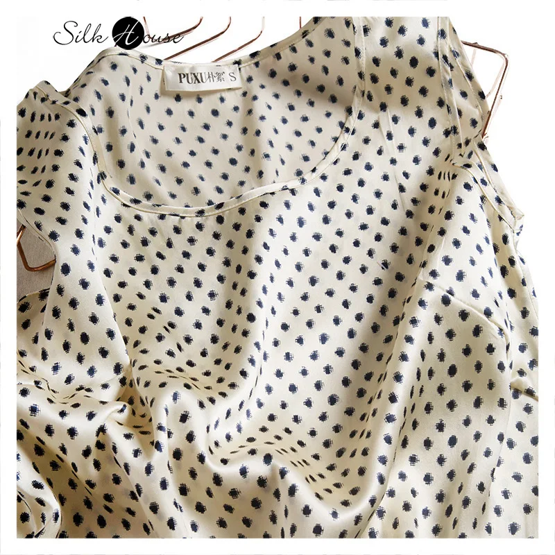 

Women's Silk Satin Cream Dot Prints Silk Sleeveless round Neck Shirt Underlining Outdoor Vest