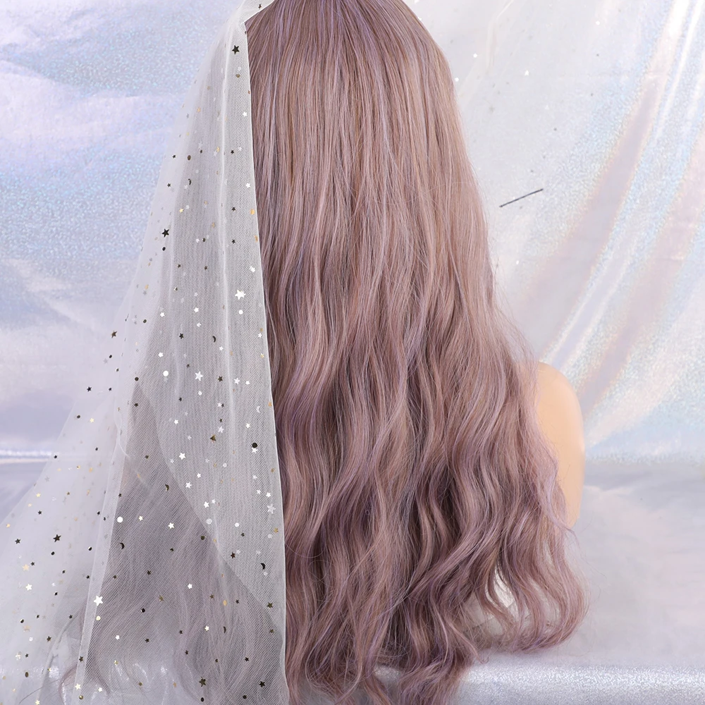 Синтетические длинные волнистые парики из натуральных волос с челкой для