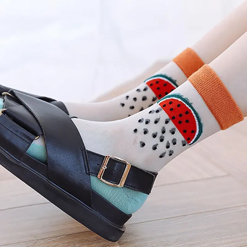 

AOMU 2021 1Set Women Socks Novelty Cute New Design Socks Colorful Fruits Animal Pattern Casual Stocking for Girls Lovely Gifts