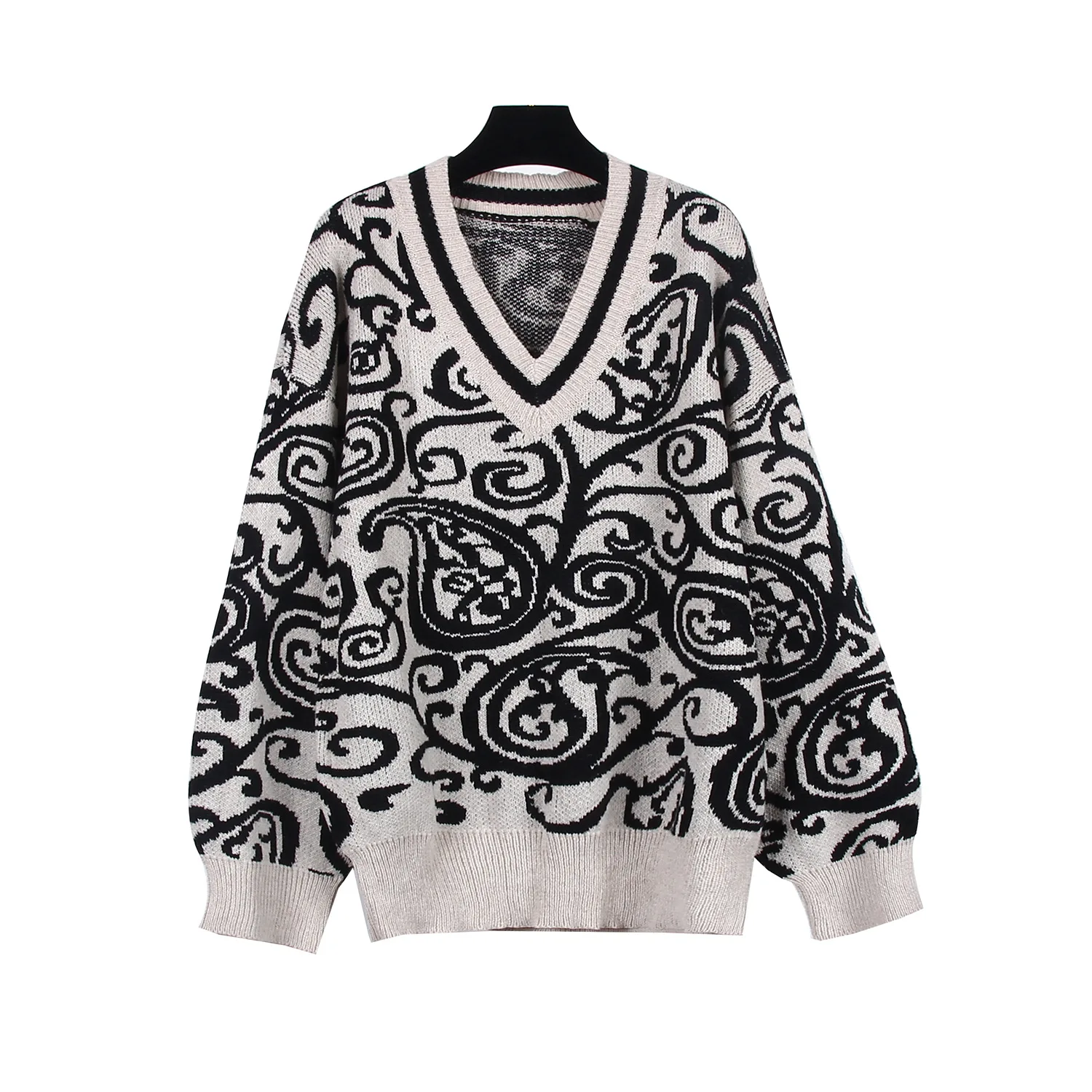 Daily OWLPRINCESS 2020 Women's Autumn Fashion Casual Loose V-neck Lantern Sleeve Printed Pullover Sweater | Женская одежда