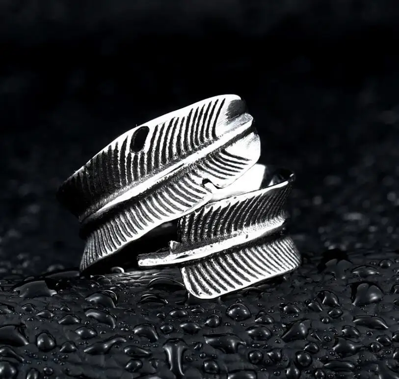 Модное мужское кольцо унисекс из нержавеющей стали с перьями серебряное панк-рок