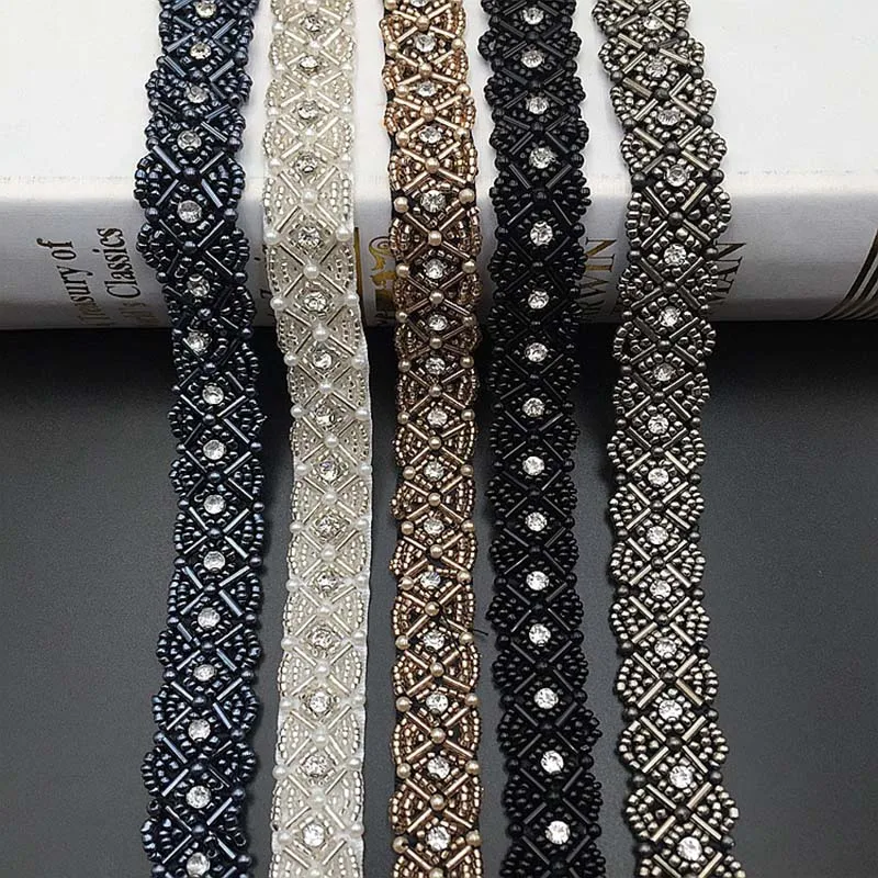 

5Yards Delicate Clothes Decor Beaded Lace Trim Crystal Beaded Rhinestone Trims Handmade Tubes DIY Ribbon for Dress