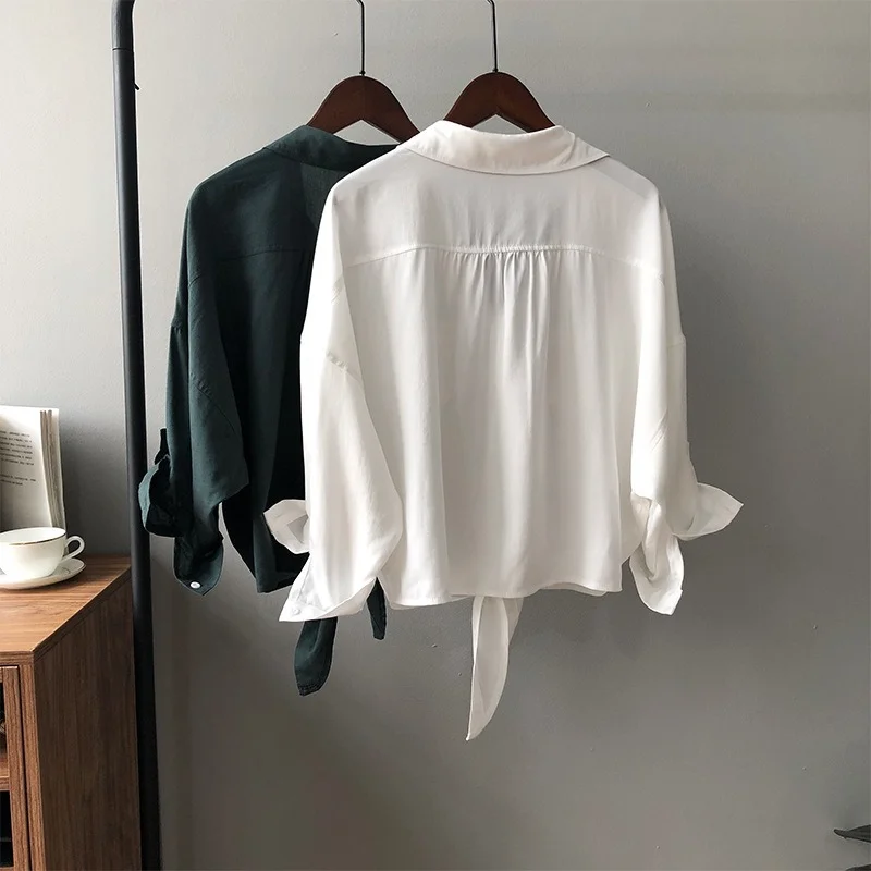 

Summer Solid Color Loose Short Shirts Women Cotton White Blouses and Tops Vintage Streetwear for Women 2021 New Basic Clothing