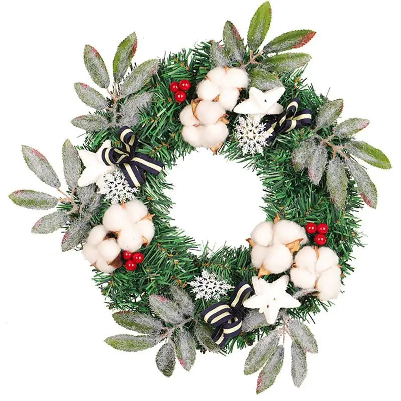 

35cm Fashion Handmade Christmas Wreath Cotton Wreath Circle Silk Artificial Garland Hanging Decoration Celebration 2020 New