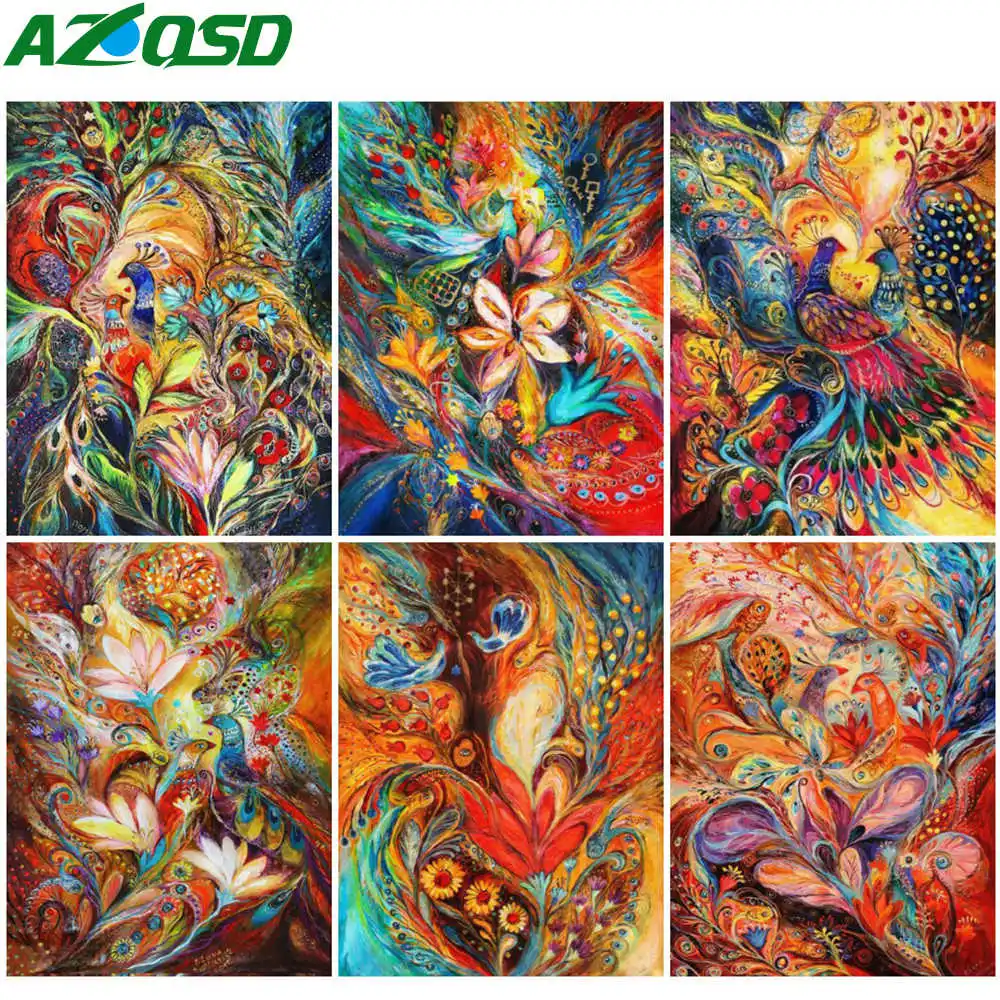 

AZQSD картина масляная краска ing по номерам Павлин животное акриловая краска по номерам абстрактный цветок холст краски ing наборы домашний дек...