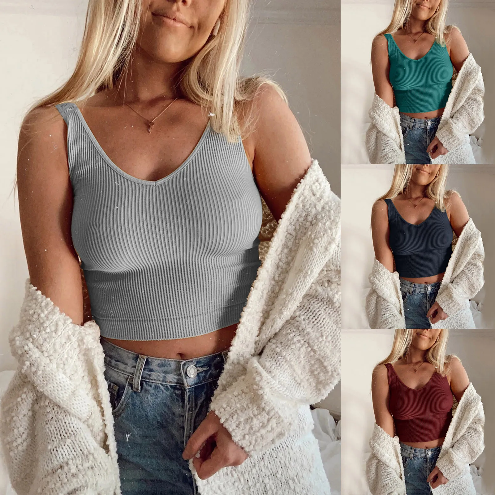 

Женский ТРИКОТАЖНЫЙ УКОРОЧЕННЫЙ ТОП, повседневная однотонная майка для фитнеса, 4 цвета, на лето, 2021