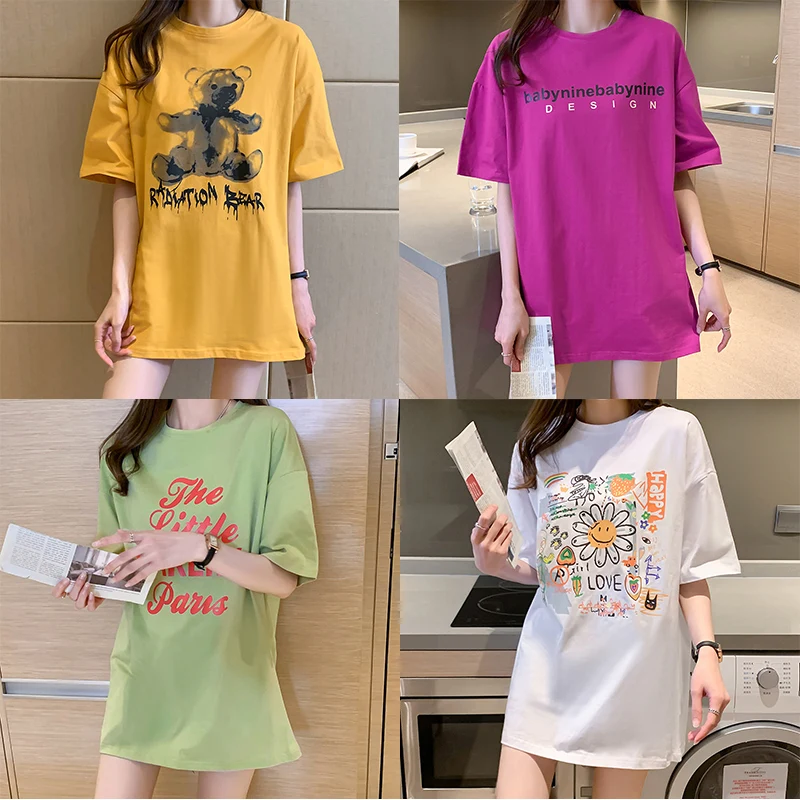 

26 Styles Oversize Brand Famous Graphics T Shirt Women Cotton Summer Good Elastic Streetwear Casual Tshirt Fashion Female Tops