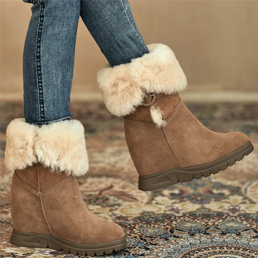 

Winter Warm Fashion Sneakers Women Genuine Leather Wedges High Heel Snow Boots Female Round Toe Platform Pumps Shoe Casual Shoes