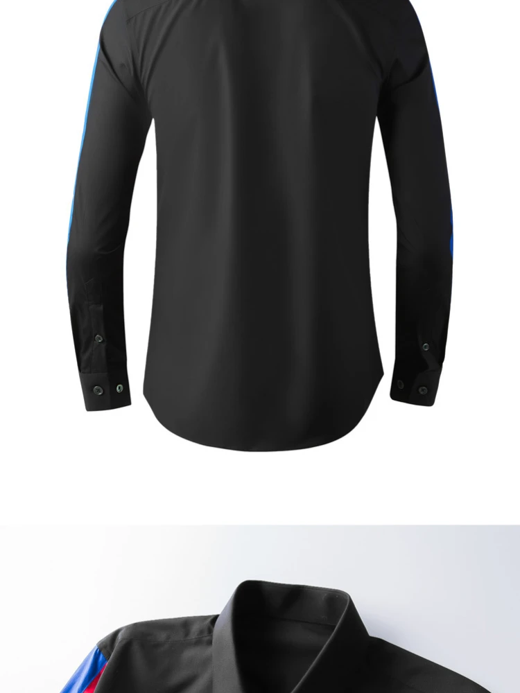 

Red And Blue Sleeves Stitching Contrast Color Slim 80% Cotton Men shirt collar Casual chemise homme Brand Male Dress Shirts