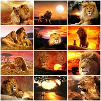 sunset lion animal scene 5d diy full square and round diamond painting embroidery cross stitch kit wall art handcraft home decor