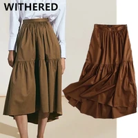 maxdutti skirts womens england style vintage cascading high waist loose casual asymmetry skirt women faldas mujer moda 2021 long