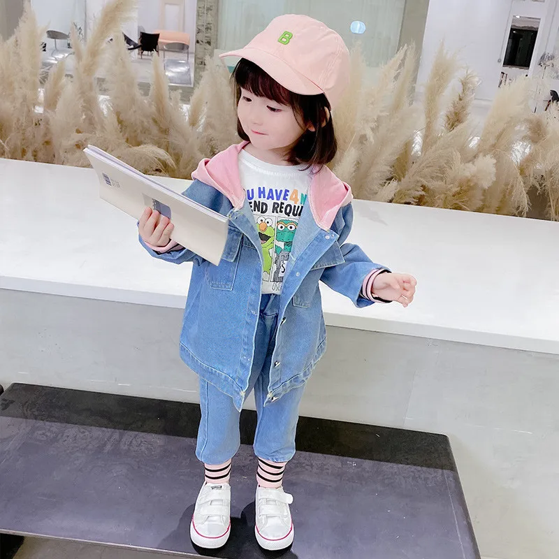 

Girls Sets Denim Jacket With Casual Hood Jeans Kids Clothes 2020 Autumn Korean Toddler Children Suits Baby Girl 2pcs 2 3 4 5 6 Y