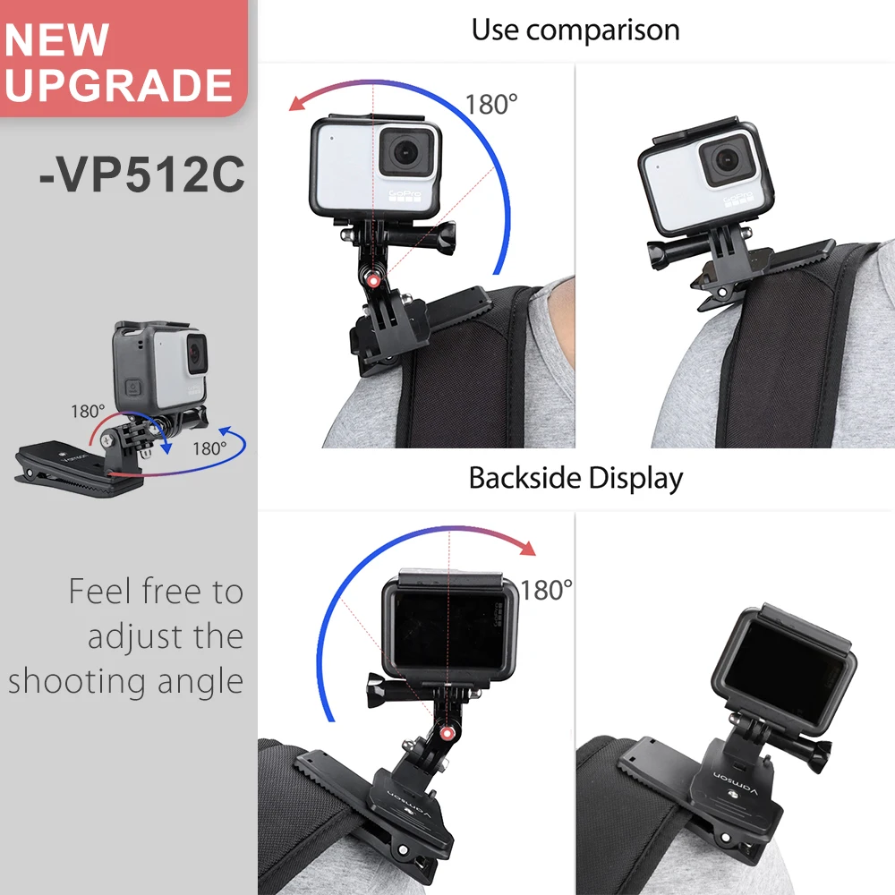 Аксессуары Vamson для Go Pro 9 8 вращающийся на 360 градусов зажим GoPro Hero 7 6 5 4 3 + yi 4K SJCAM SJ4000