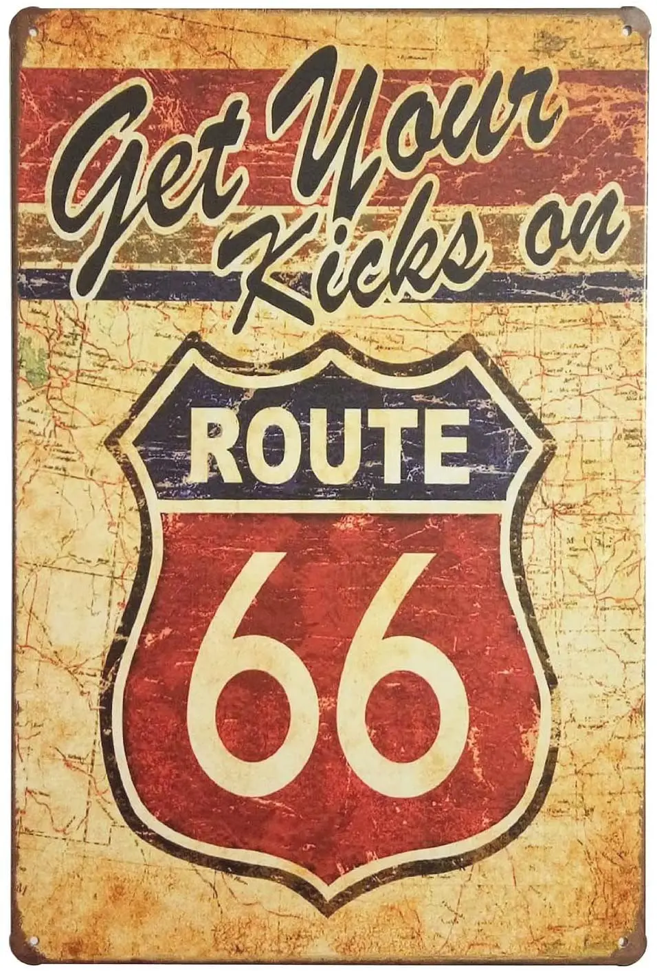 

Get Your Kicks Route 66 Metal Retro Wall Plaque Decor Vintage Tin Sign 12 X 8
